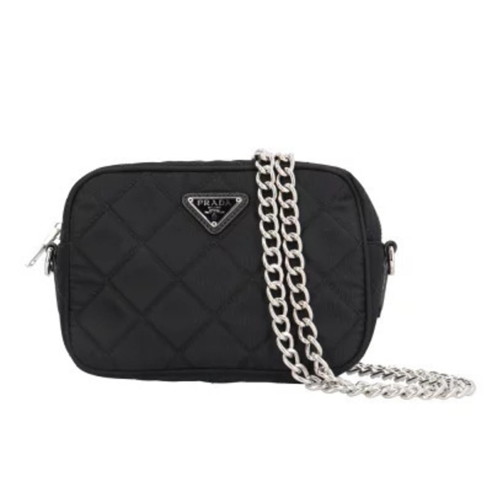 Prada quilted chain shoulder bag black